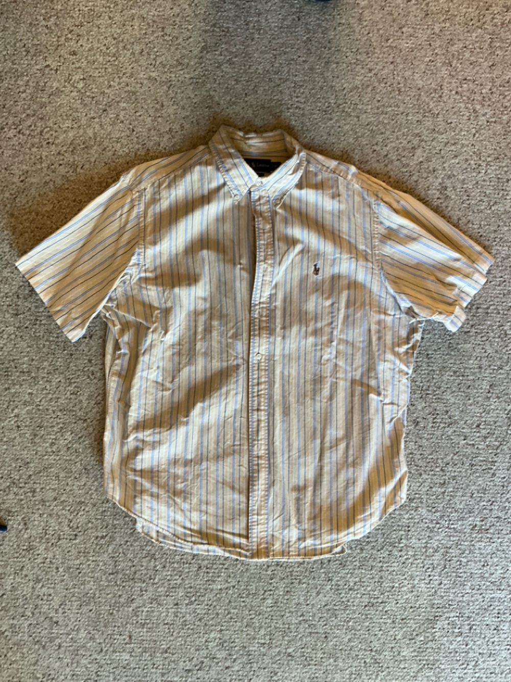 Ralph Lauren Short-Sleeve Button-Down Shirt in Yellow and Blue Stripes